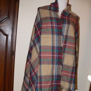 Live & ique Plaid Fringe Shawl Wrap Blanket